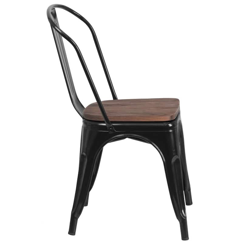 Wood Seat/ Galvanized Steel Stackable Chair (Set of 4) - 18"W x 20"D x 33"H