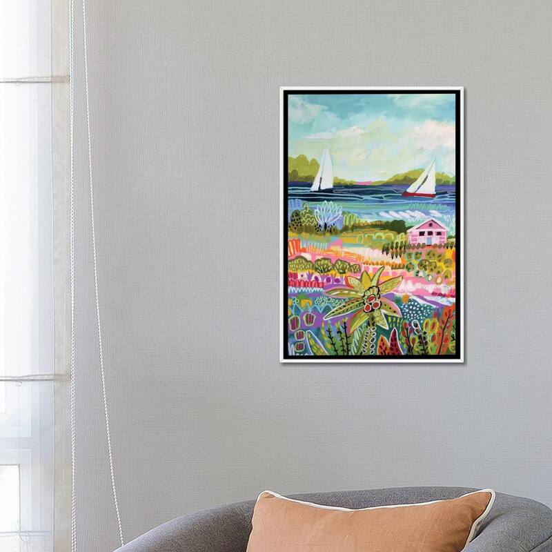 iCanvas "Two Sailboats And Cottage I" by Karen Fields Framed Canvas Print