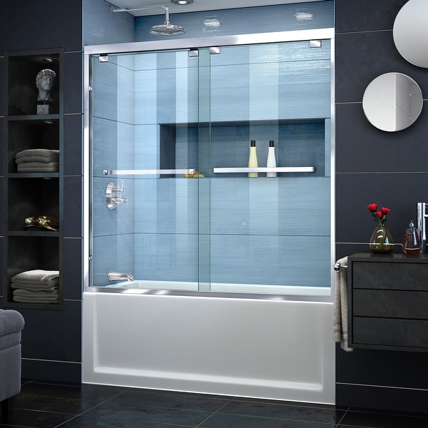 DreamLine Encore 56-60 in. W x 58 in. H Semi-Frameless Bypass Sliding Tub Door - 56" - 60" W - 56" - 60" W. Opens flyout.