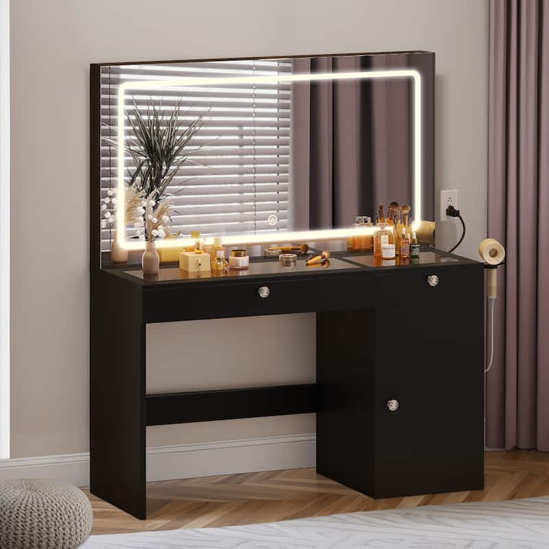 47" Makeup Vanity Desk with LED Mirror,2 Drawers and Power Outles