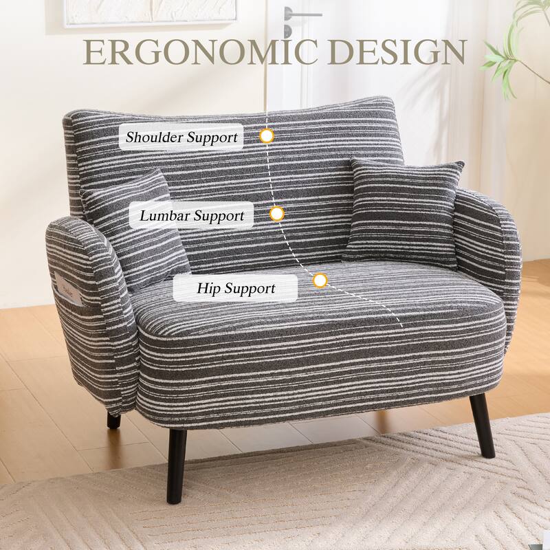 Modern Style 2-seater Sofa with Ultra-Comfortable Armrests, Armrest Pillows, and Storage Pockets, Deep-Seated Sofa