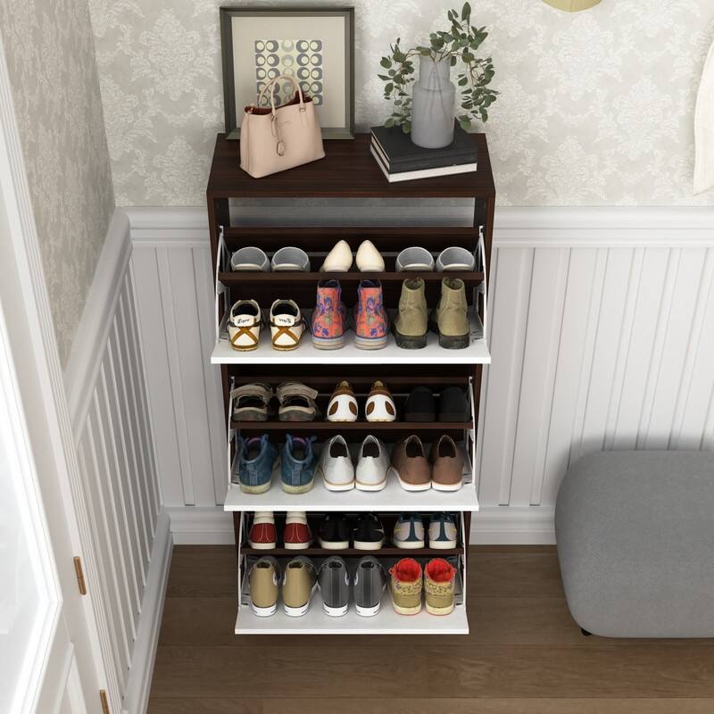 Shoe Storage Cabinet with 3 White Panel Flip Drawers, Freestanding Organizer for Entryway, Narrow Shoe Rack Cabinet