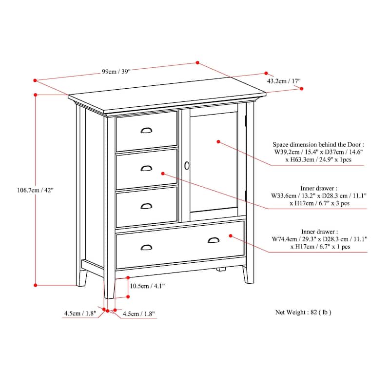 WYNDENHALL Mansfield SOLID WOOD 39 inch Wide Transitional Medium Storage Cabinet - 39"w x 17"d x 42" h