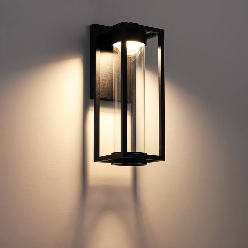 5.5" W 1-Light Modern Black Rectangle Aluminum Integrated LED Outdoor Wall Light with Clear Glass