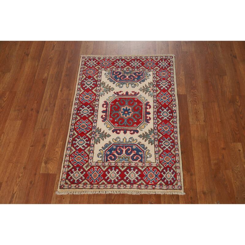 Geometric Kazak Foyer Rug Hand-Knotted Oriental Wool Carpet - 2'0"x 3'0"
