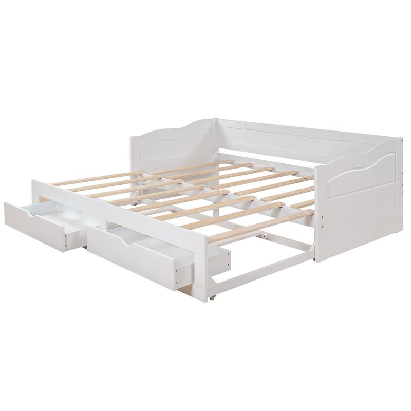 Wooden Daybed with Trundle Bed and Two Storage Drawers