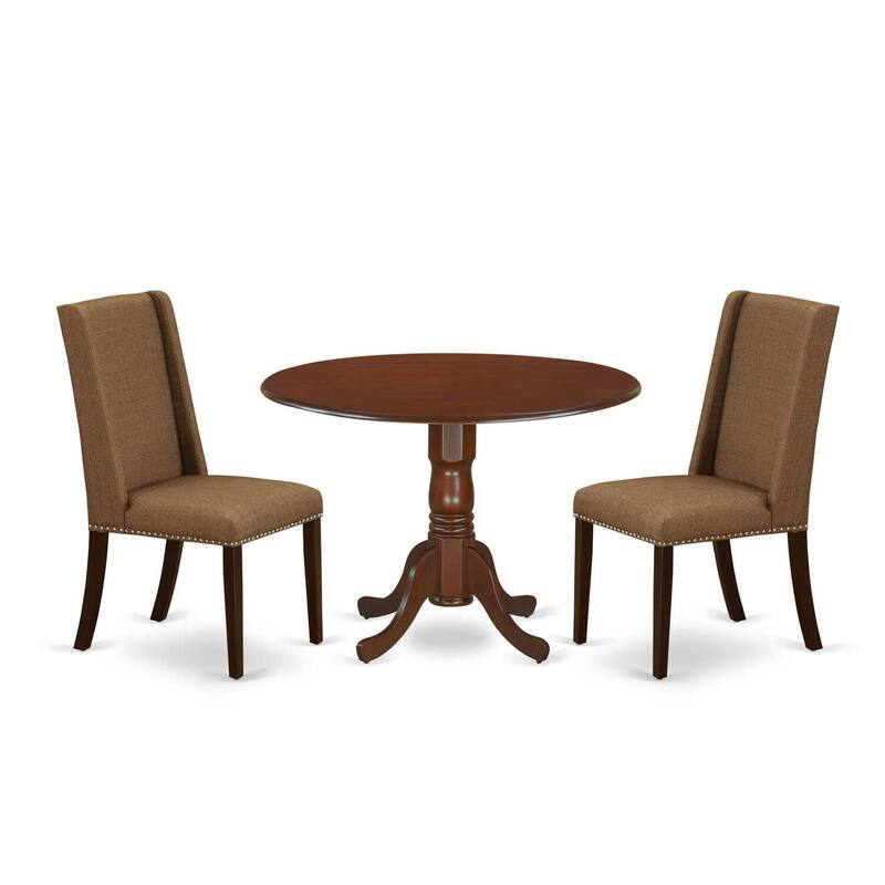 HomeStock 3-Pc Mahogany Finish Solid Wood Top - Round Dining Room Set - Seats 4