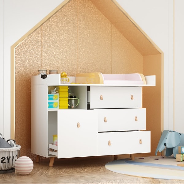 slide 2 of 14, White Dresser Combo Chest Baby Changing Station Easy Diaper Changes