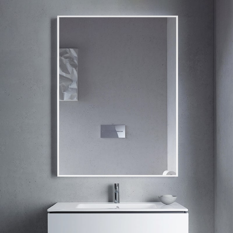 Venta Modern White Framed Wall Bathroom Vanity Mirror with Dual Mounting Brackets
