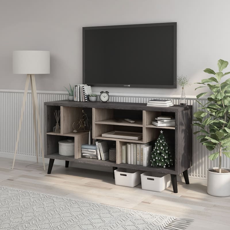 Kone Mid-Century Modern Grey 60-inch Wood 8-Shelf TV Console by Furniture of America