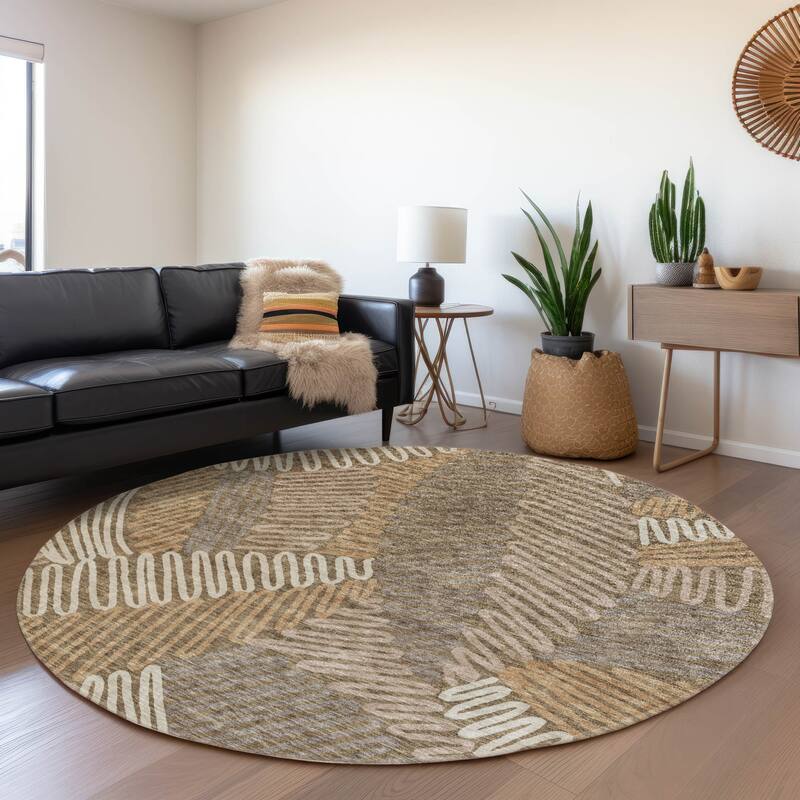 Premium Washable Super Soft Contemporary Leaf Mayfield Rug - Brown - 8' x 8'