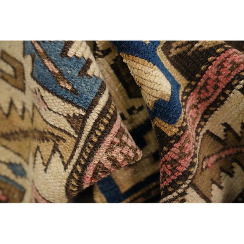 Hand Knotted Oriental 100% Wool Carpet Traditional Geometric Beige & Ivories Kazak Area Rug - 3' 9'' X 3' 0''