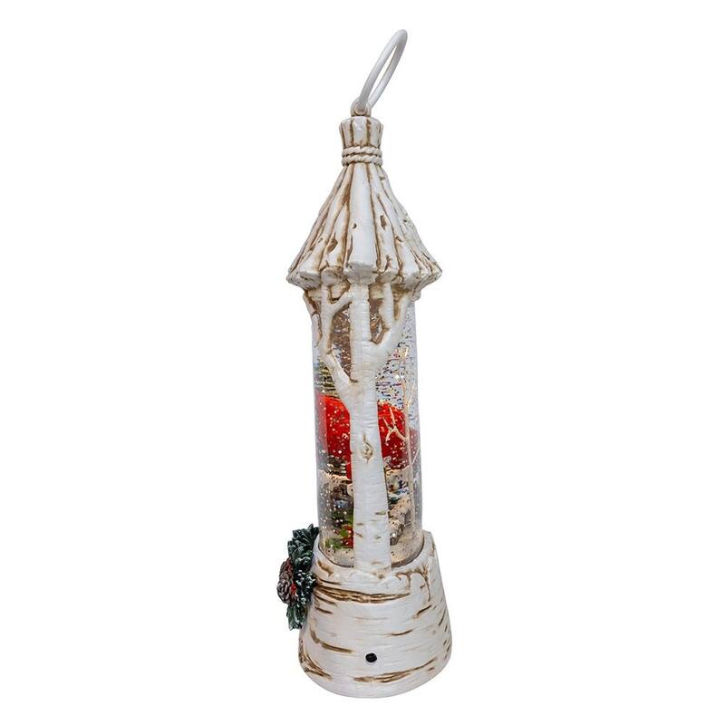 Kurt Adler 10.875-Inch Battery Operated USB LED Lighted Lantern with Cardinals and Spinning Glitter Water