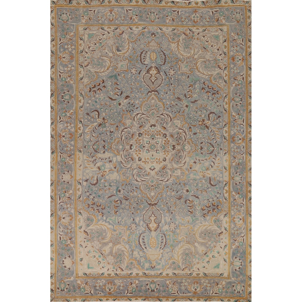 Blue Floral Tabriz Persian Rug Handmade Traditional Wool Carpet - 6'7"x 9'7"