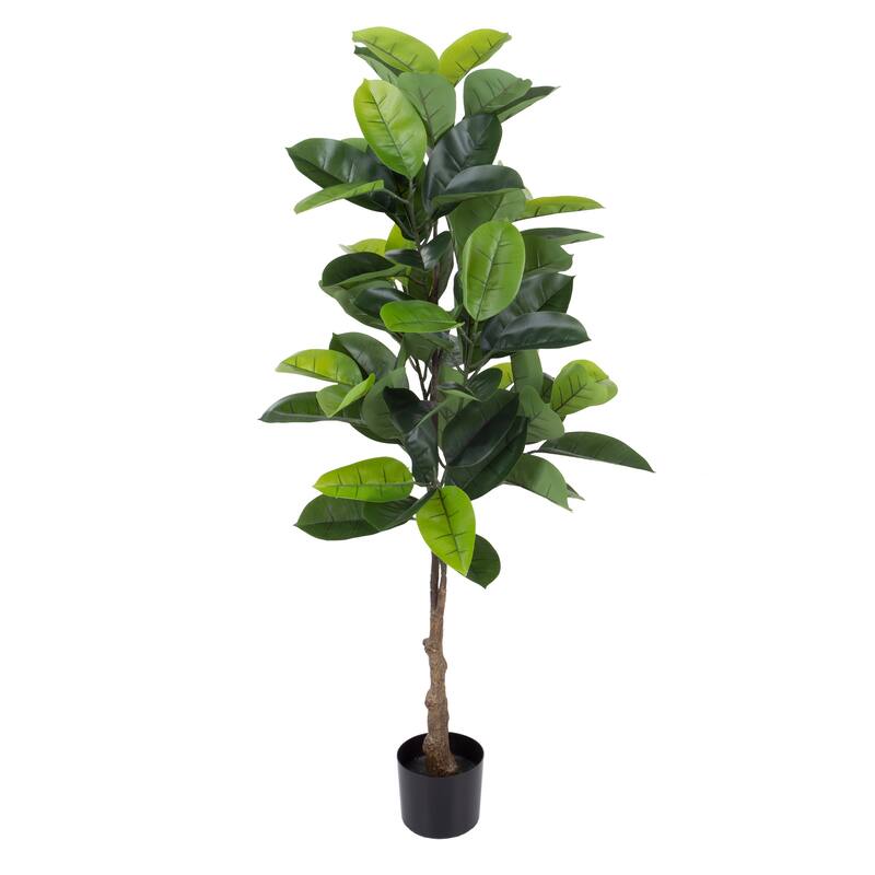 Artificial Rubber Plant - 51-Inch Faux Tree with Natural-Feel Leaves by Pure Garden (Green) - Green