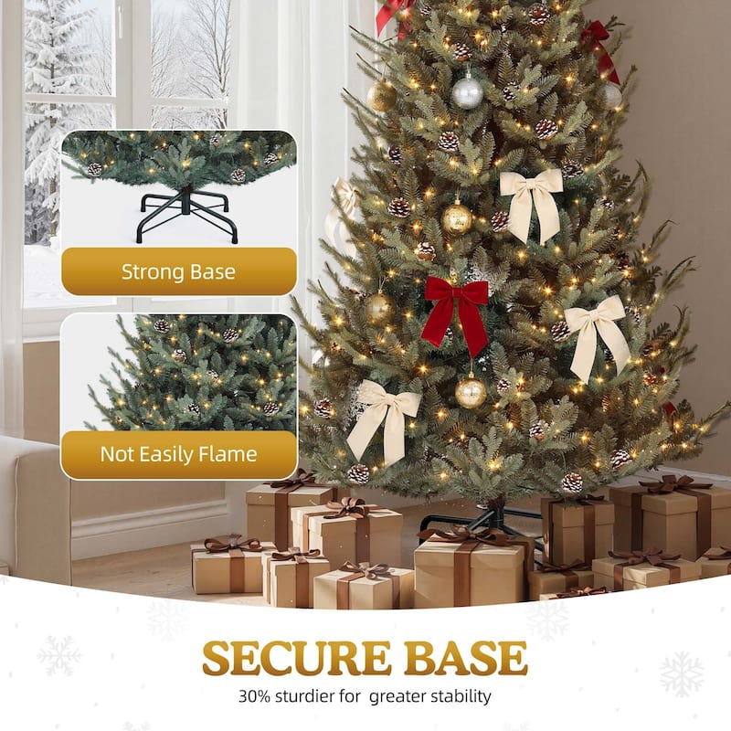 Prelit Hillside Spruce Christmas Tree with Adjustable Lighting and Pinecones