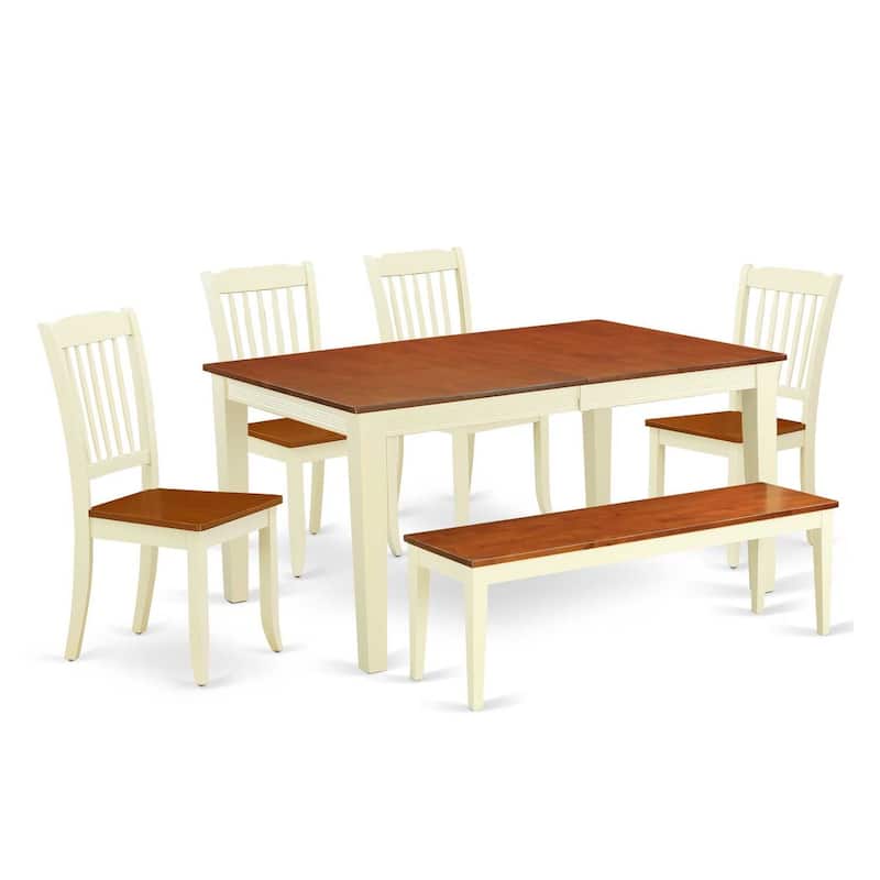 Retro Dining Set 6Pc Rectangular Table w/ Leaf & 4 Chairs Bench - 54/66 Inch