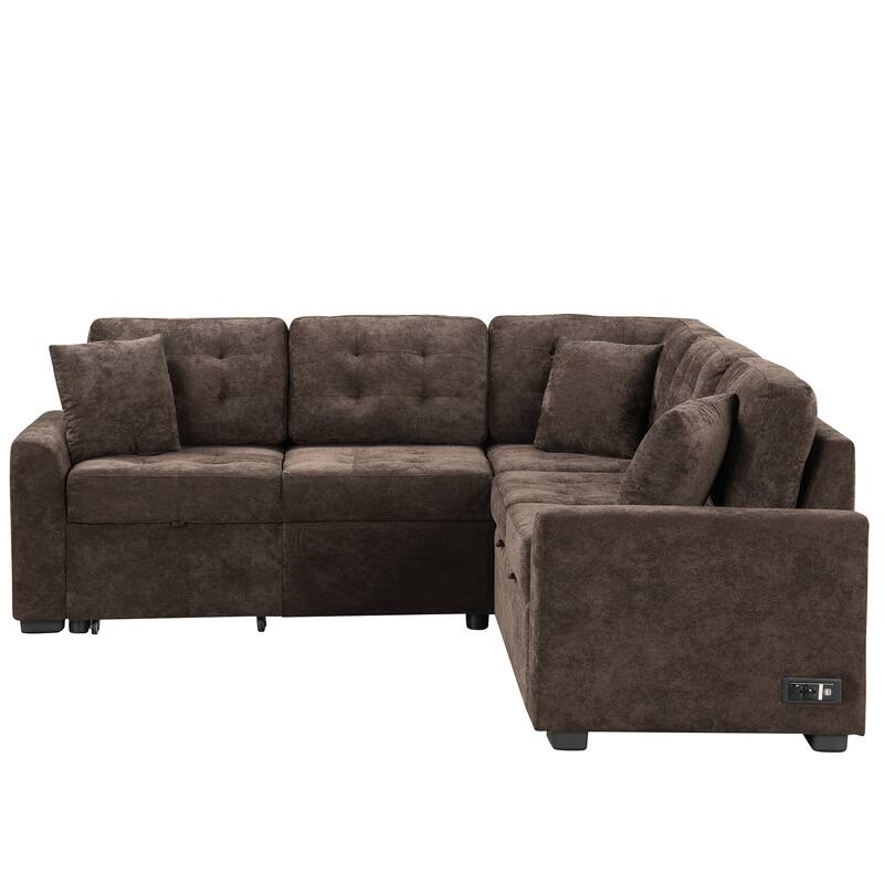 Roomfitters Pull-Out L-Shape Sofa Bed with Wheels, USB Ports, and Power Sockets, Functional Sleeper Sofa for Living Room Comfort