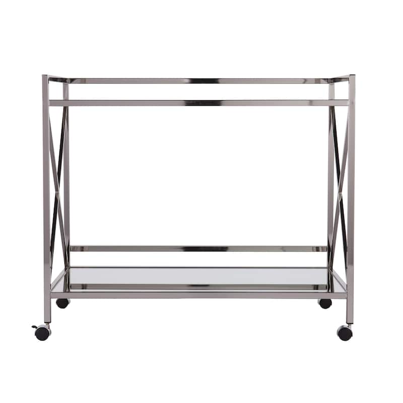 Rolling Bar Cart with Glass Shelves and Metal Frame for Home or Kitchen - 38.75” x 23.75” x 32.25”