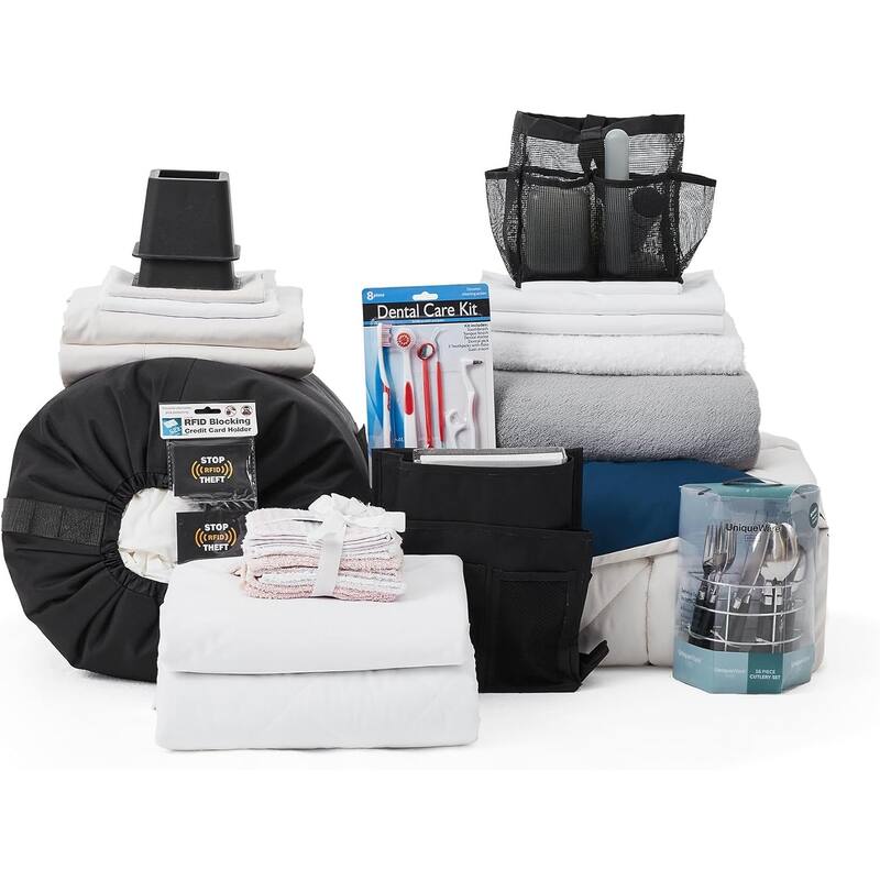 The 44-Piece College Dorm Essentials Set - Totally Complete - Jet Stream / Nightfall Navy Color Set - Twin XL