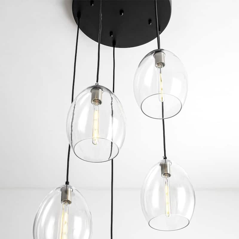 5-Light Modern Cluster Black Pendant Light with Glass Shade