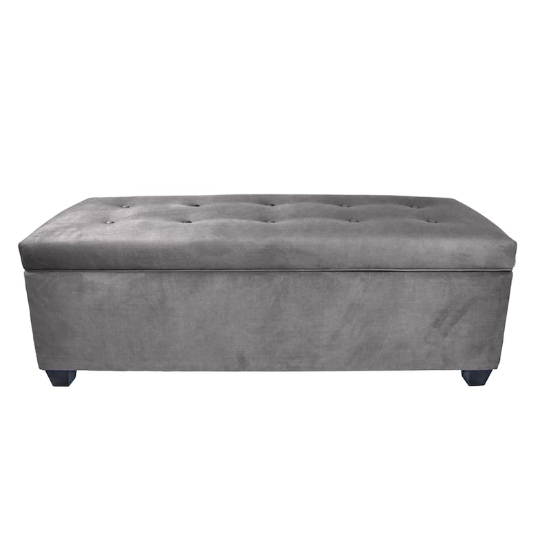Sole Secret Obsession Button-tufted Linen Storage Bench - Grey