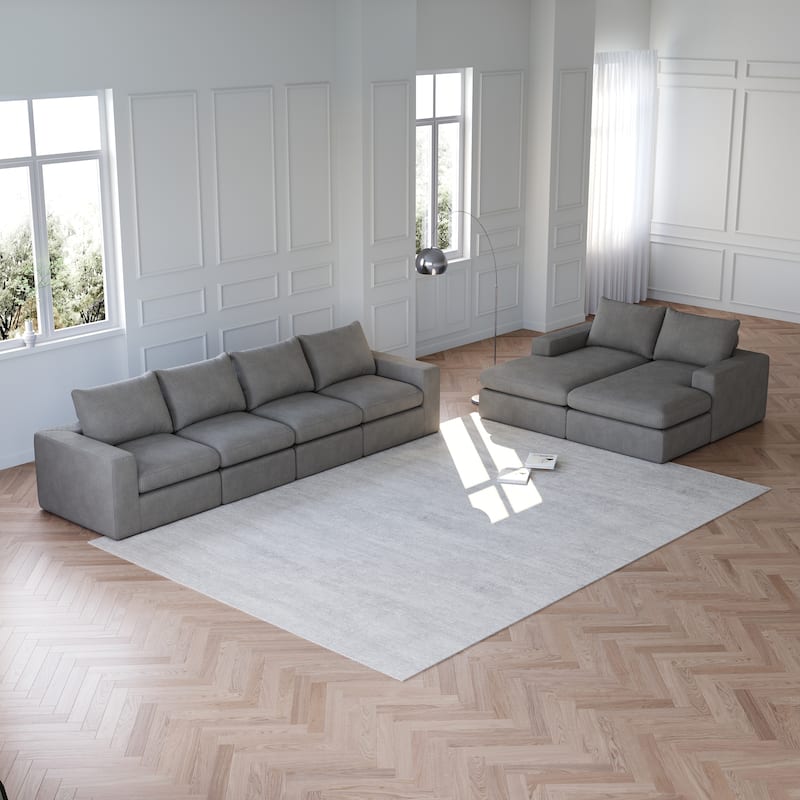 Roomfitters Modern 3-Seater Corduroy Cloud Sectional Sofa with Chaise, L-Shaped Boneless Couch with Pillows