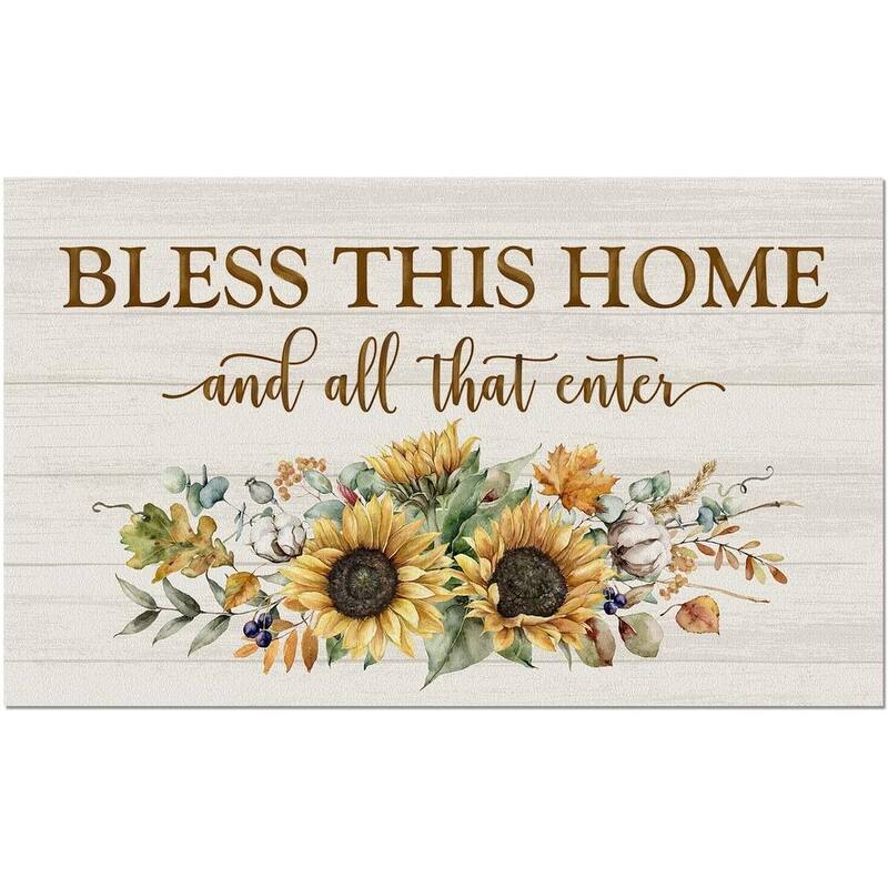 Bless This Home Fall Indoor/Outdoor Entryway Mat Made in The USA Low Profile Protective Non-Skid Rubber Backing 29.5" by 17.75" - Multi