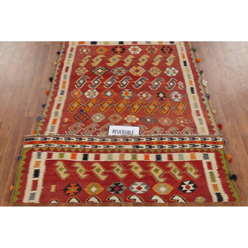 Vegetable Dye Kilim Qashqai Persian Antique Wool Carpet - 5'1"x 8'8"