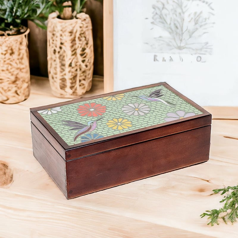 Novica Handmade Spring Visions Wood Tea Box