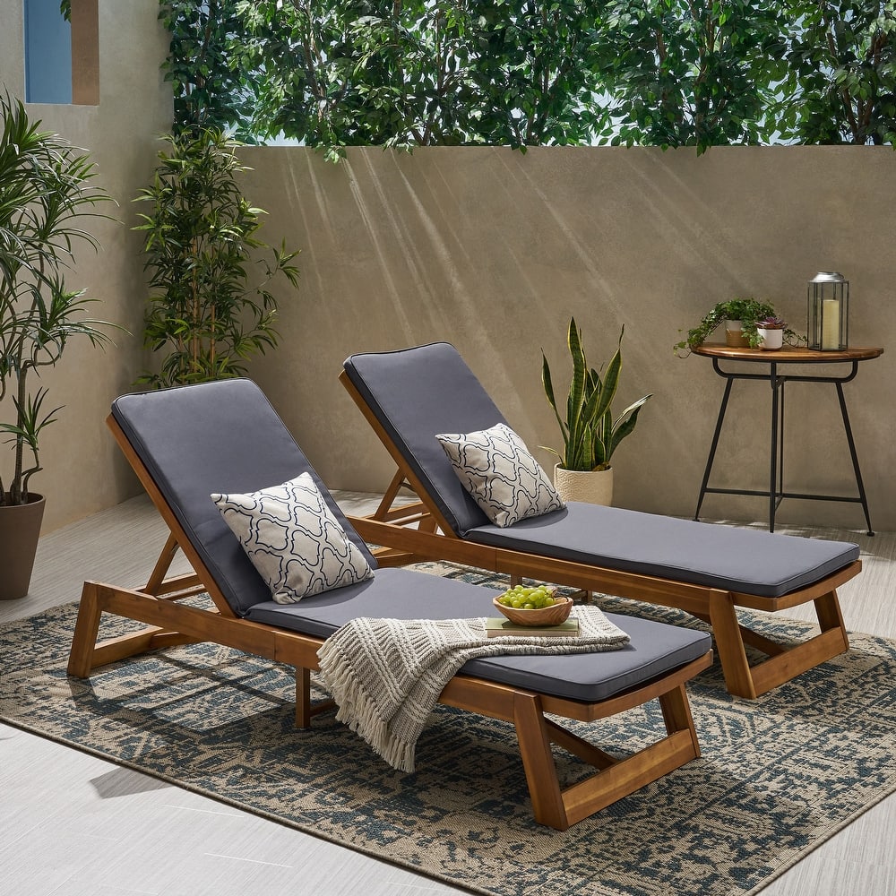 Maki Outdoor Acacia Wood Chaise Lounge Set (Set of 2) by Christopher Knight Home