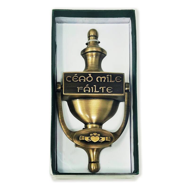 Medium Cead Mile Failte Claddagh Door Knocker - Antique Brass
