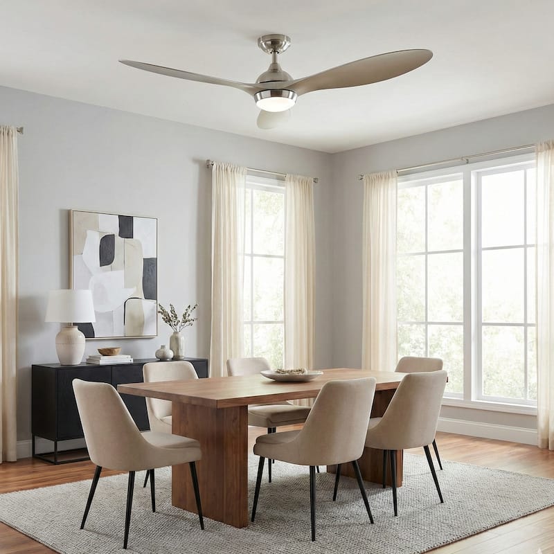 56" Nickel Modern ABS 3-Blade LED Ceiling Fan with Light and Remote
