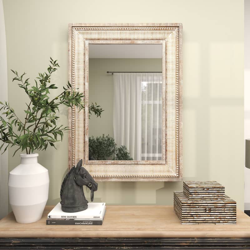 Metal Intricately Carved Wall Mirror - Brown - Roche River Decor - 2"W x 31"L x 43"H