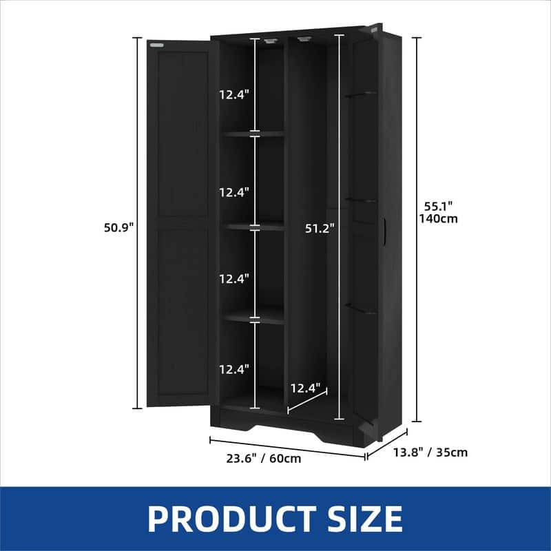 Moasis Broom Closet Storage Cabinet with Doors, Farmhouse Cleaning Tool Cabine with Shelves