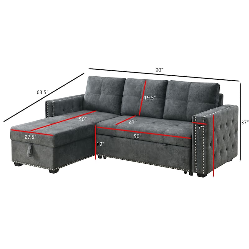 Modern Reversible L-shaped Sleeper Sectional Sofa Bed with Storage Chaise