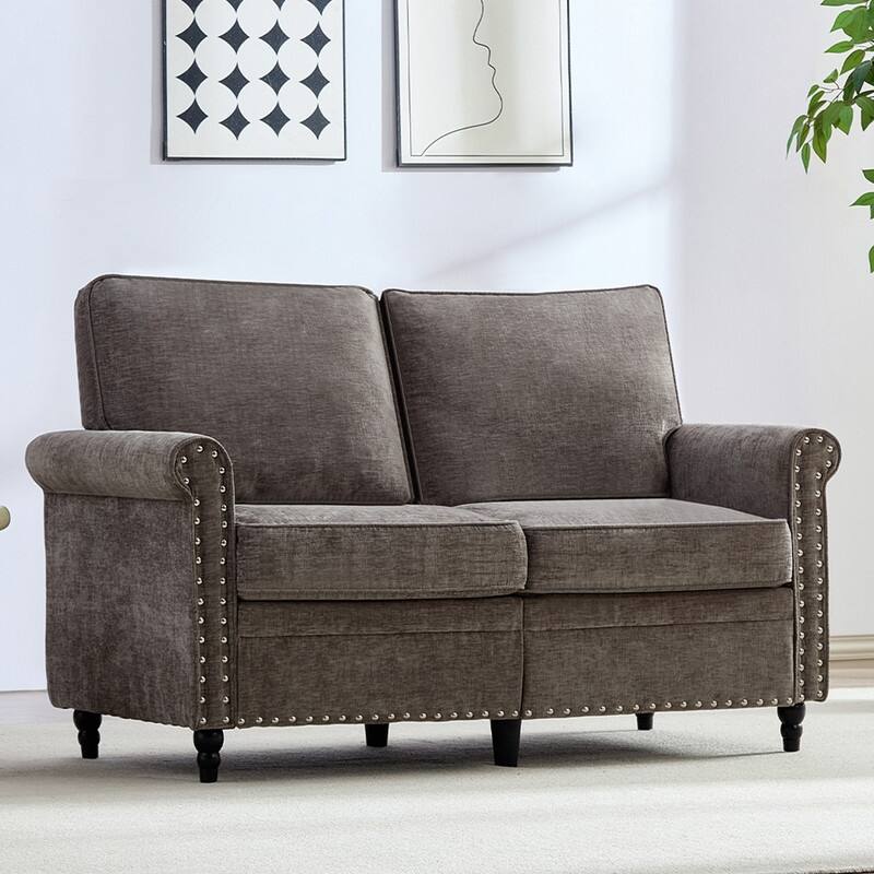 Mixoy 53.9''Chenille Living Room Sofa,Modern 2-Seater Sofa Couch,Loveseat Sofa with Unique Riveted Look - Light Grey - 2-Seater Sofa