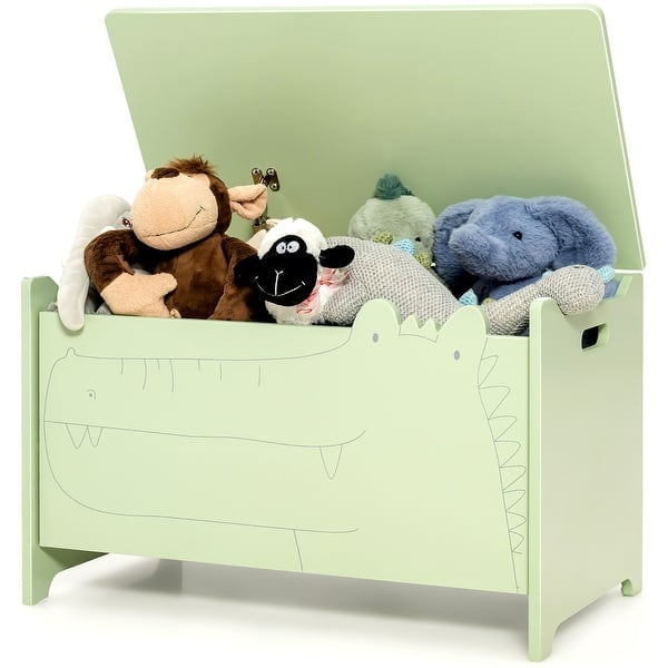 slide 2 of 10, Costway Kids Toy Box w/Safety Hinge Wood Storage Chest Flip-Top - See Details Green