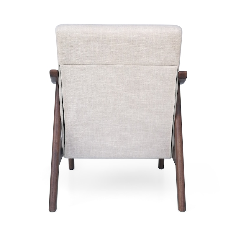 Beige Mid Century Modern 25.25" Upholstered Button Tufted Accent Chair with Rubber Wood Legs