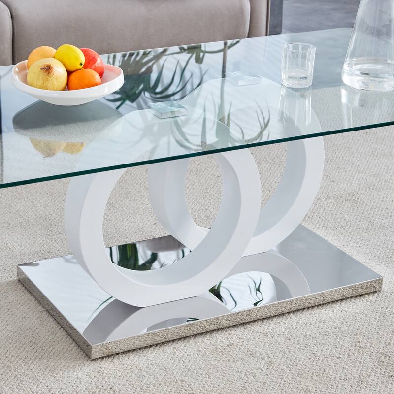 Contemporary Style Glass-Top Mdf Coffee Table With Base