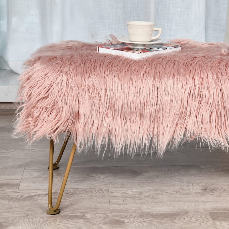 Home Soft Things Mongolian Ottoman Bench with Gold Metal Legs