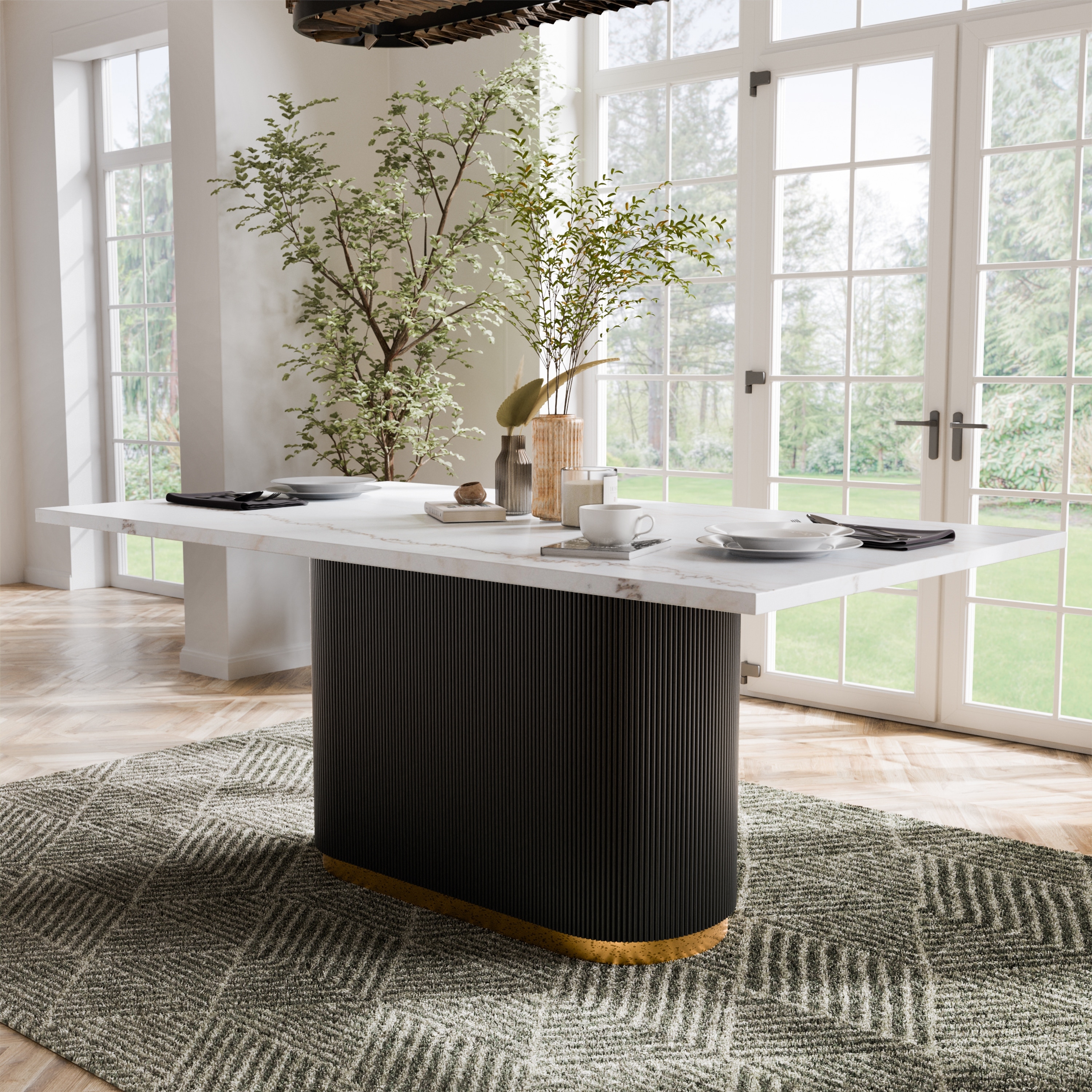 Furniture of America Torin Modern Black and White 72-inch Marble Dining Table
