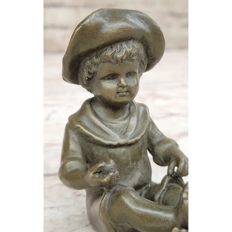 Hat Boy Bronze Statue And Sculpture Kid Figurine Handmade Artwork Statue
