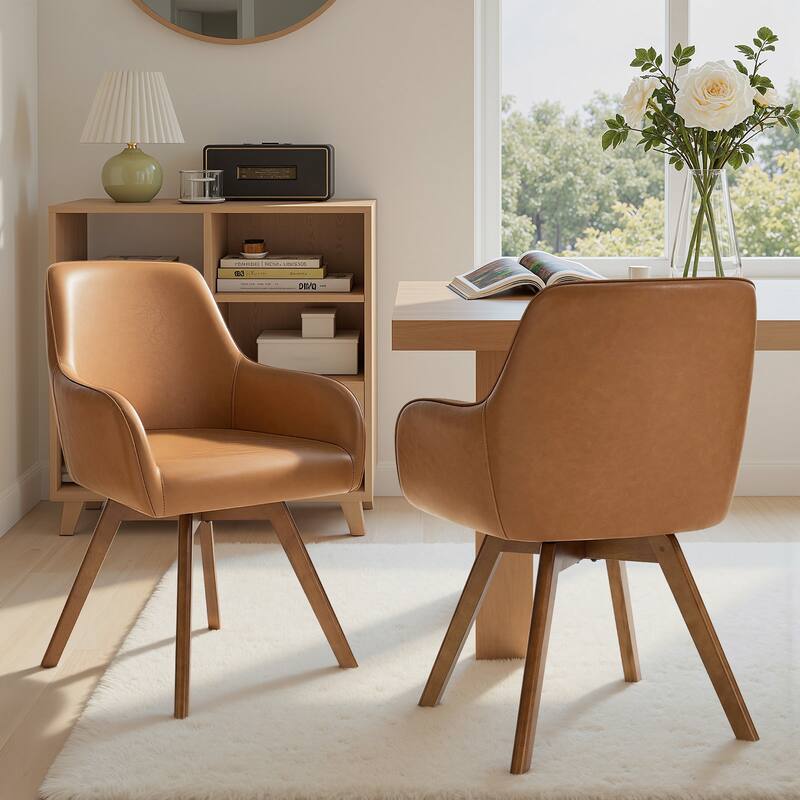Swivel Upholstered Dining Chair Set of 2 Armchair with Beech Wood Legs - 33.3" H x 23.2" W x 22.4" D