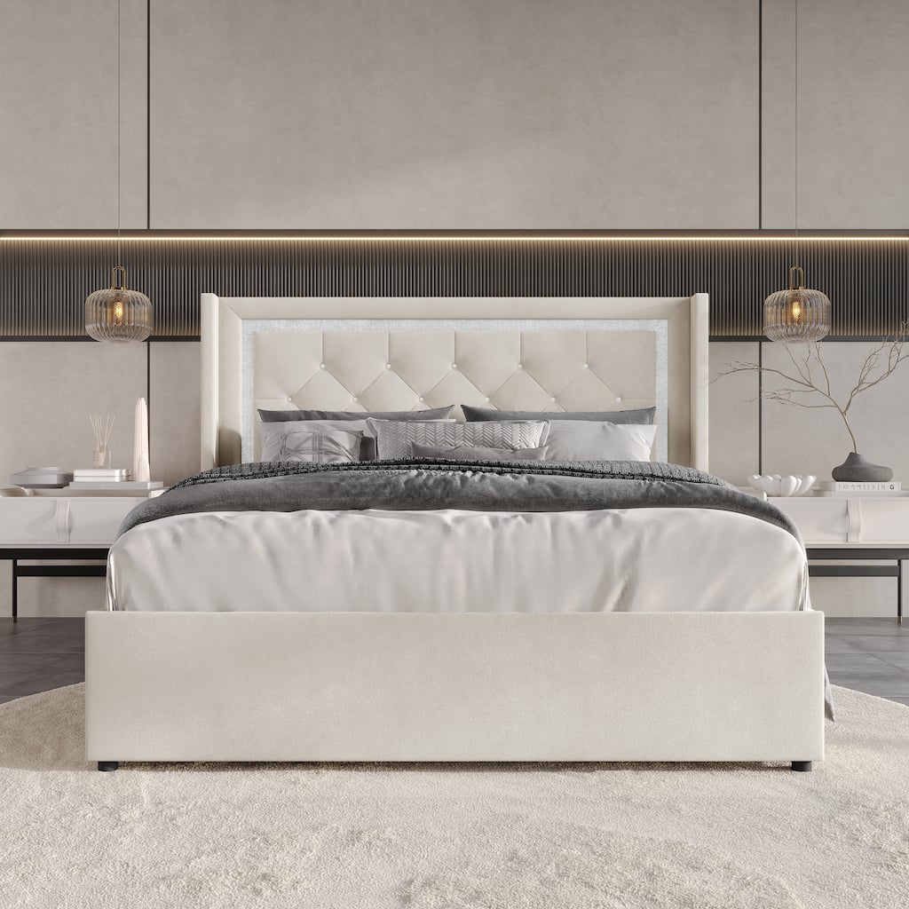 CraftPorch Modern Wingback Platform Lift Up Storage Bed