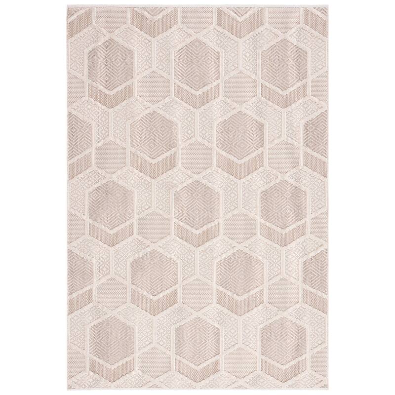 SAFAVIEH Global Meruert Indoor/ Outdoor Modern Rug - 5'3" x 7'6" - Beige/Ivory