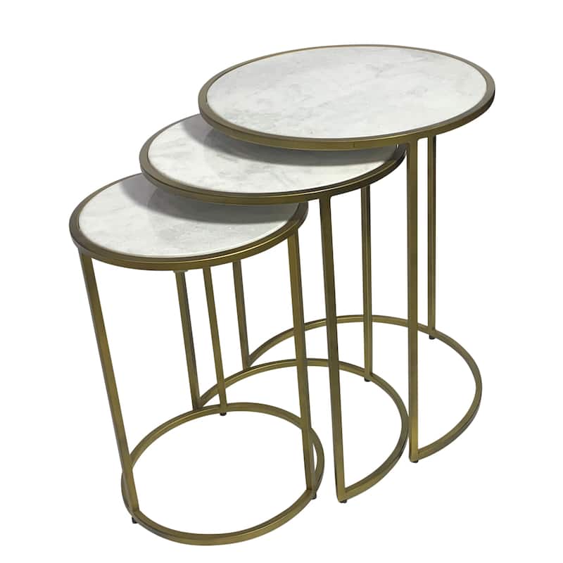 Carolina Living Serena Nesting Tables - Industrial - White, Antique Gold