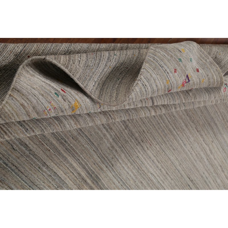 Striped Gabbeh Square Area Rug Handmade Beige Wool Carpet - 9'8"x 9'7"