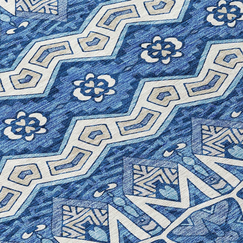 Machine Washable Indoor/ Outdoor Chantille Mosaic Global Rug