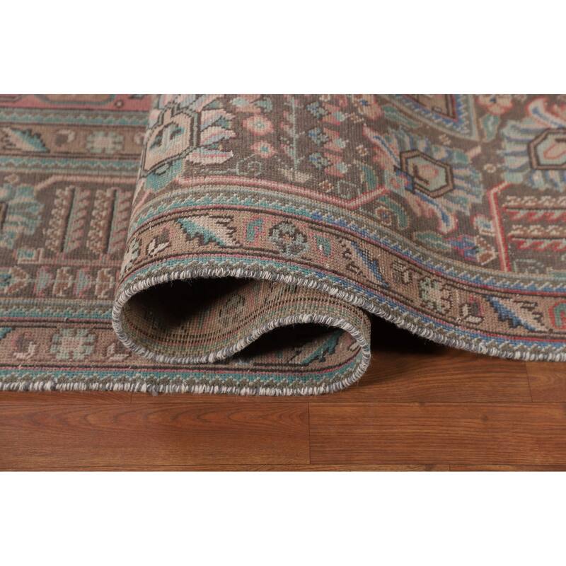 Pink Geometric Tabriz Persian Vintage Rug Hand-Knotted Wool Carpet - 9'6"x 12'4"